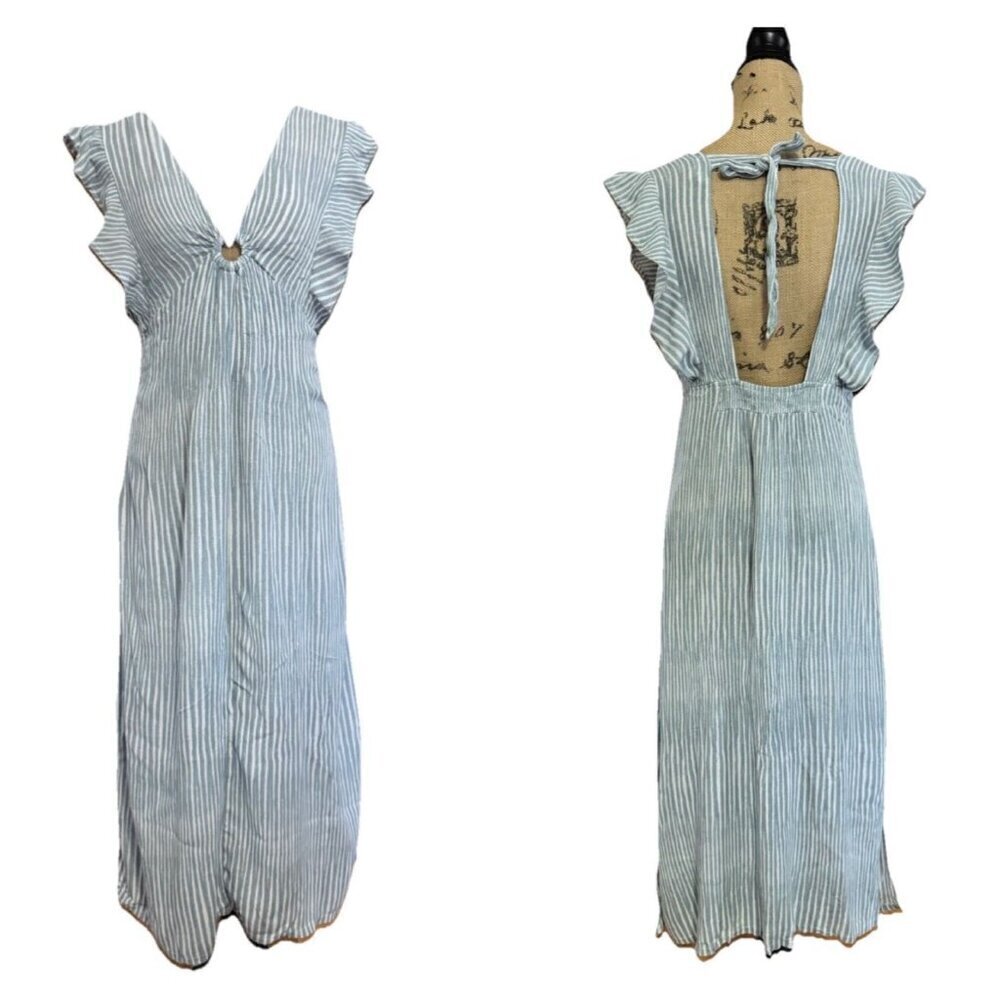 Womens Maxi Dress Ruffles Sleeveless Vneck Summer Spring Beach Coastal MEDIUM